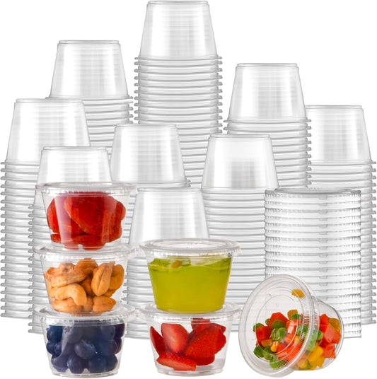 Fit Meal Prep 250 Pack 4 oz Jello Shot Cups with Lids, Disposable Souffle Portion Cups for Sauce