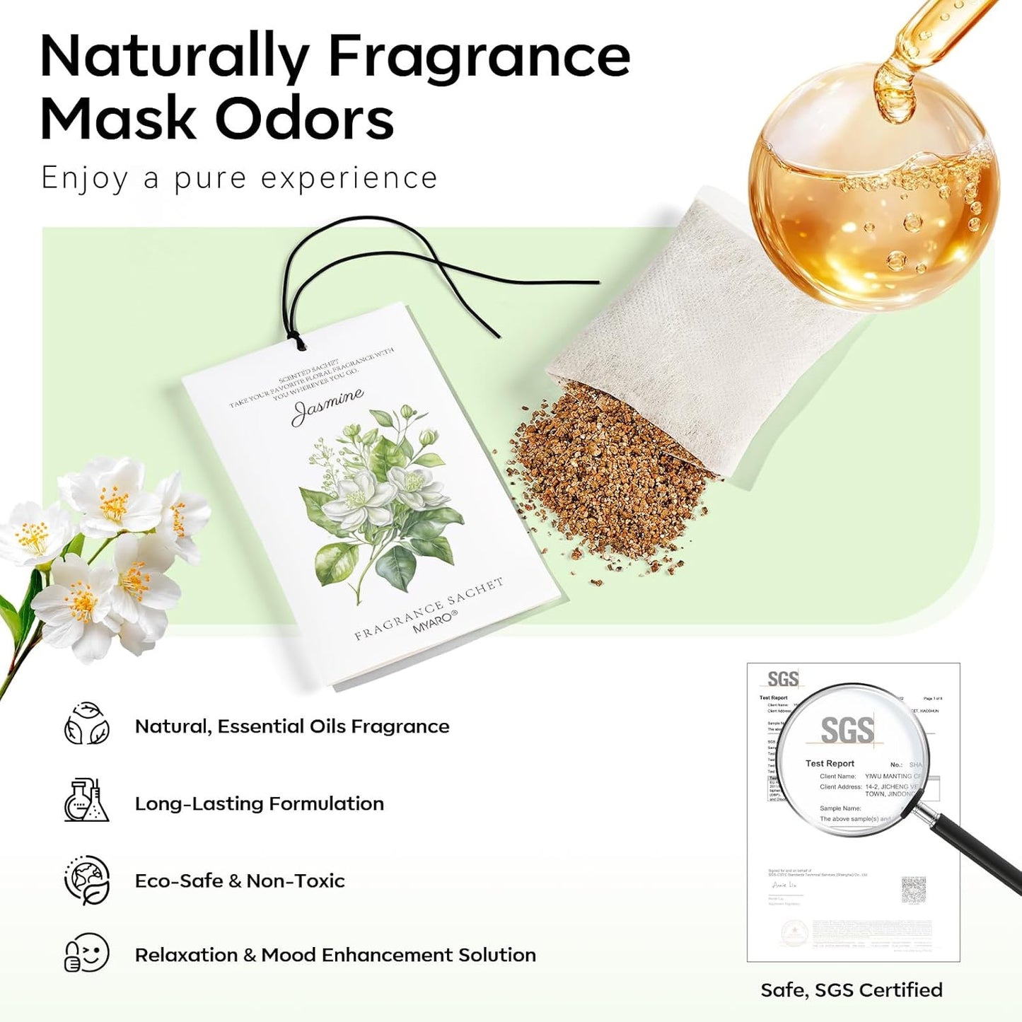 MYARO 12 Packs Jasmine Scented Sachets for Drawer and Closet, Long-Lasting Air Freshener Sachet Bag Drawer Car Bathroom Deodorizers Fresh Scent Home Fragrance