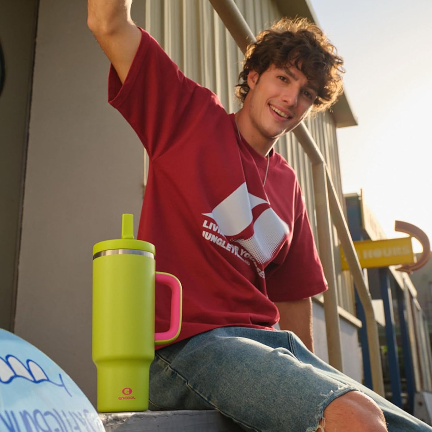 32 oz Tumbler with Handle and Straw: Stainless Steel Insulated Tumbler Keeps Cold for 24 Hours, Leakproof Travel Cup Fits in Cup Holder and BPA-Free,Acid Green