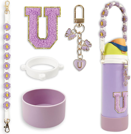 SITKOL Silicone Boot Cute Monogram Set Compatible with Owala Water Bottle 24 oz, 32 oz, 40 oz - Perfect Letter Owala Accessories for Owala Tumbler, Owala Free Sip, Pink Owala, Black Owala