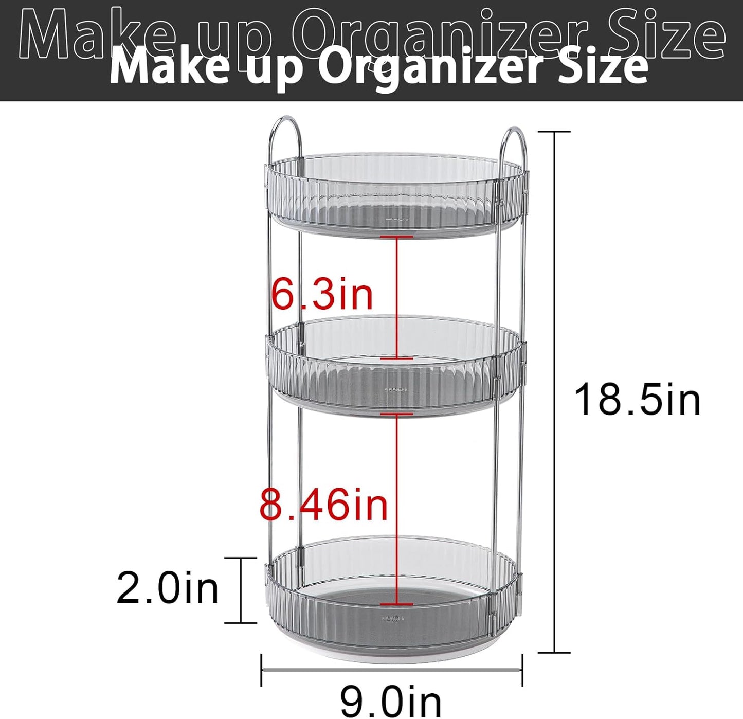 Rotating Makeup Organizer for Vanity, Large Capacity Skincare Perfume Storage, Bathroom Counter Organizer, 360 Spinning Cosmetic Dresser Countertop Organizers (Gray, 3 Tier)