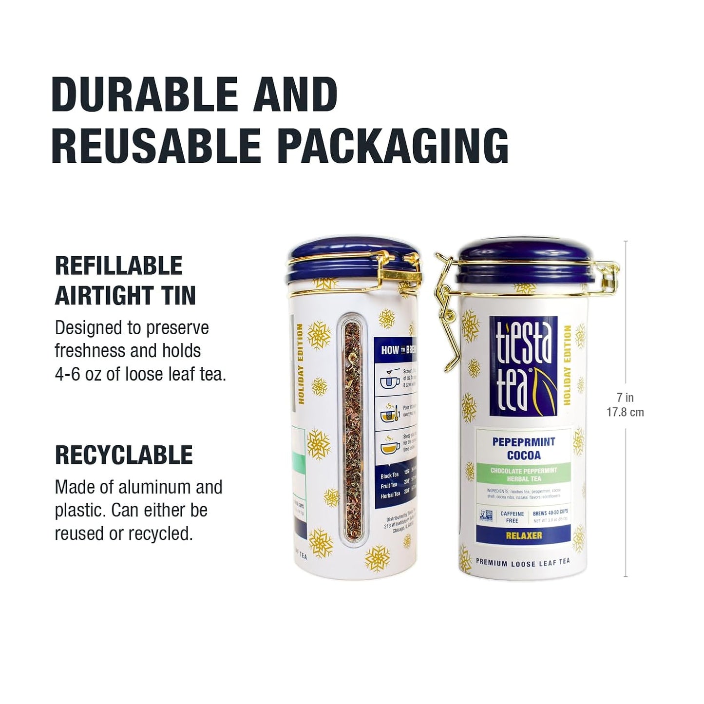 Tiesta Tea - Cozy Peppermint Cocoa, Loose Leaf, Chocolate Peppermint Herbal Tea, Premium Blend, Non Caffeinated, Make Hot or Iced Tea & Up to 50 Cups - 3 Ounce Refillable Tin