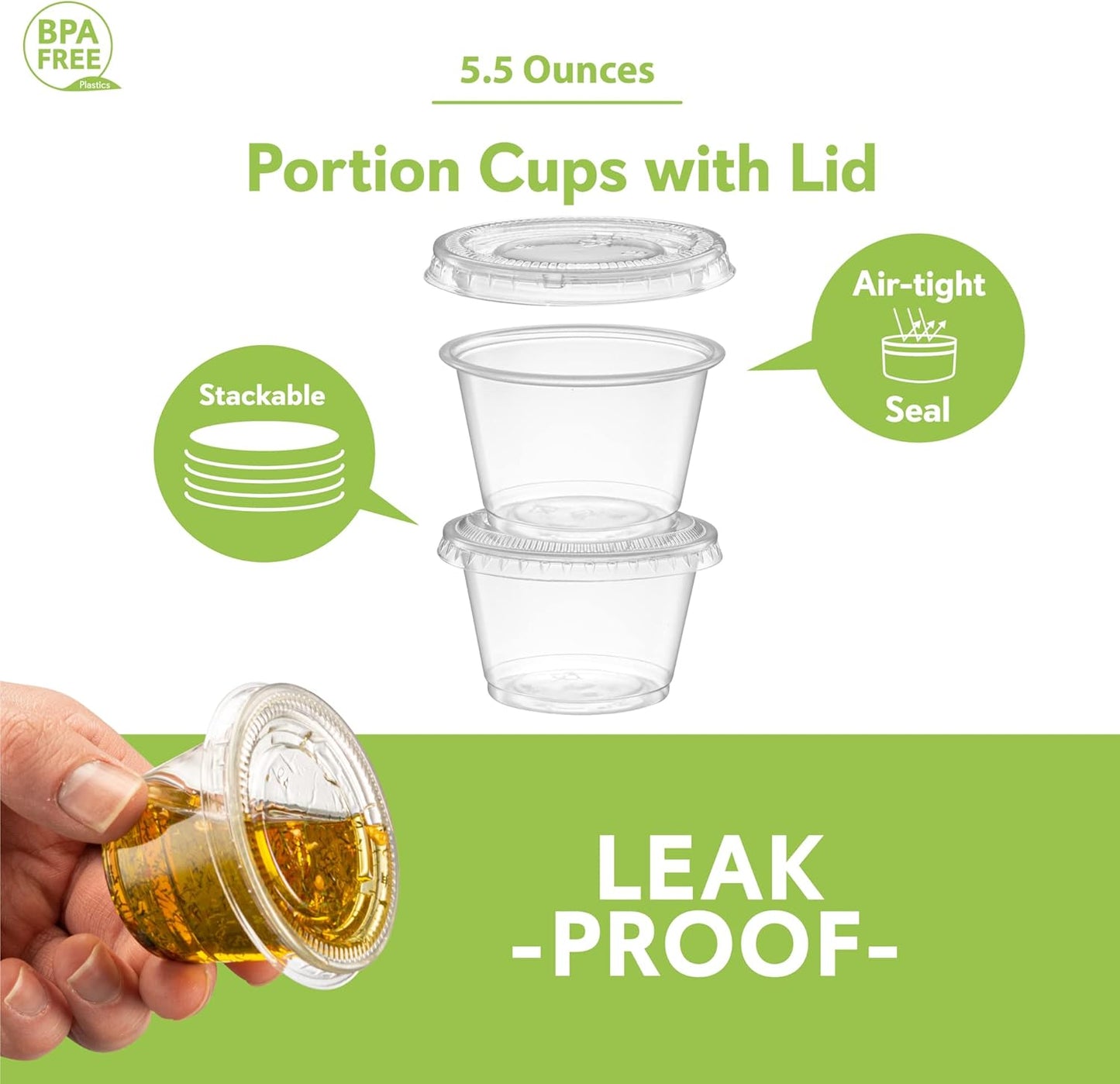 5 oz - 100 Sets Clear Diposable Plastic Portion Cups With Lids, Small Mini Containers For Portion Controll, Meal Prep, Sauce Cups, Slime, Medicine, Dressings, Crafts, Disposable Souffle Cups