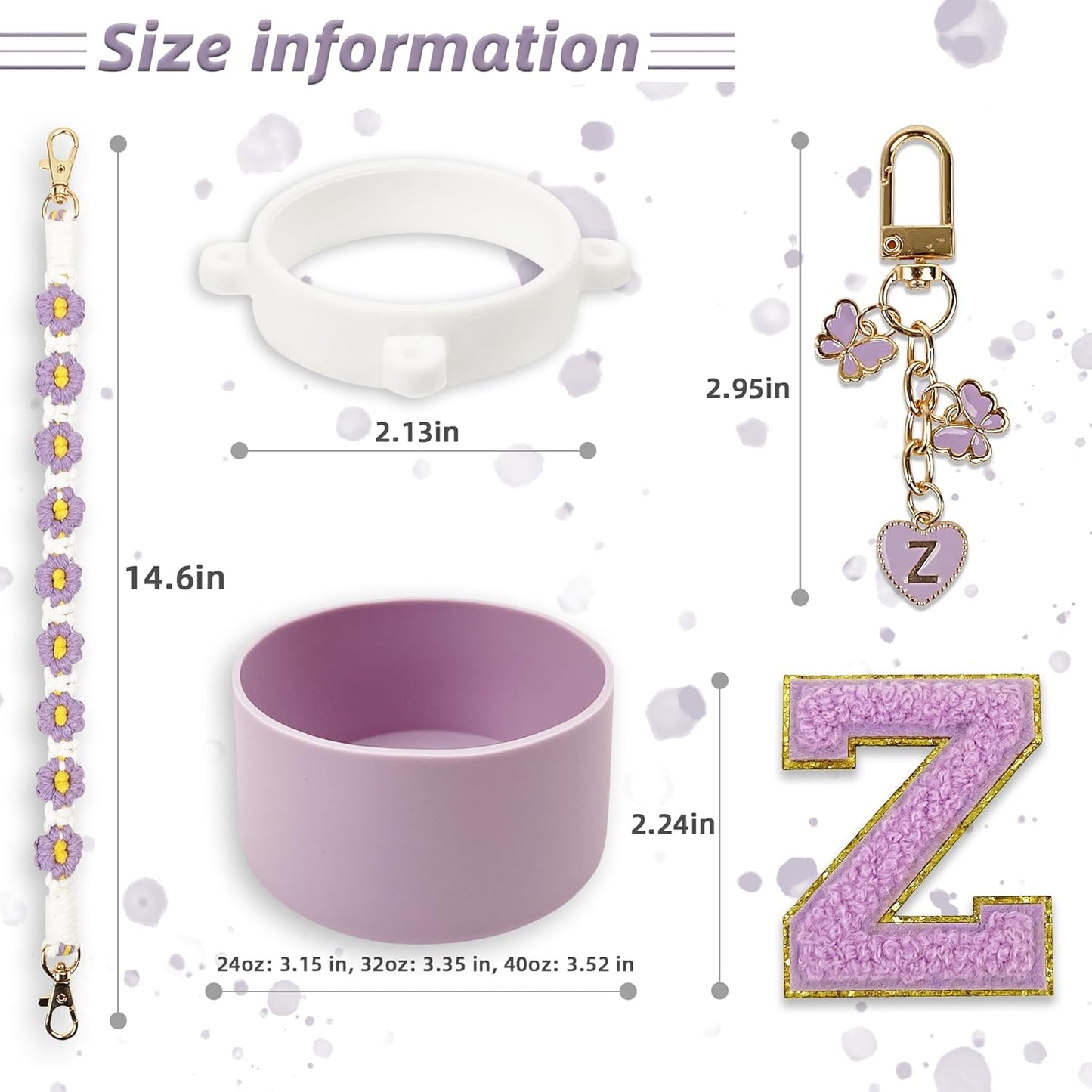 SITKOL Silicone Boot Cute Monogram Set Compatible with Owala Water Bottle 24 oz, 32 oz, 40 oz - Perfect Letter Owala Accessories for Owala Tumbler, Owala Free Sip, Pink Owala, Black Owala