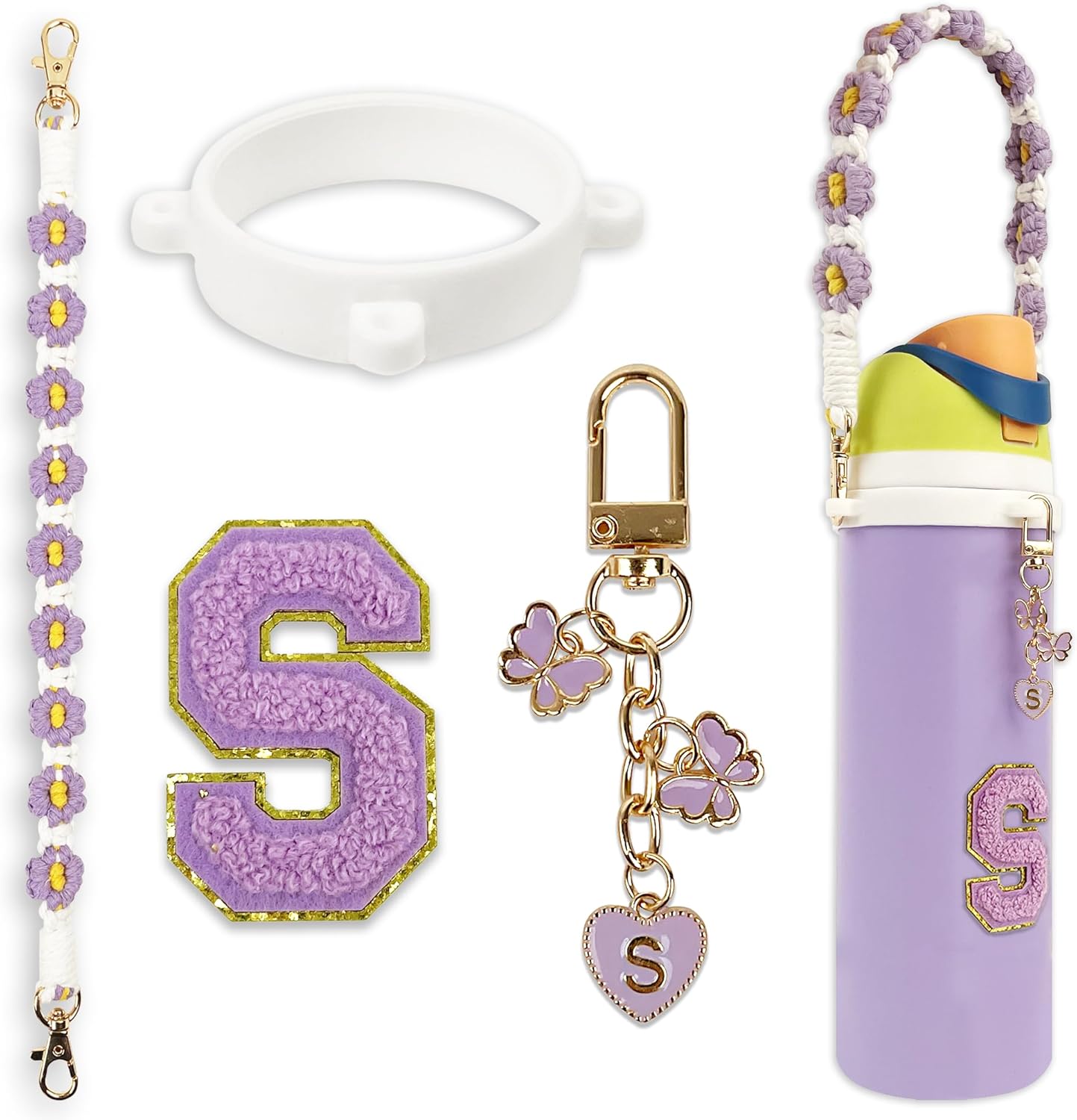 Cute Letter Charm Set Compatible with Owala Water Bottle 24 oz, 32 oz, 40 oz, Owala Kids, Owala Coffee Tumbler, Owala FreeSip – Includes Handle Strap, for Owala Accessories & Stanley Cup Accessories