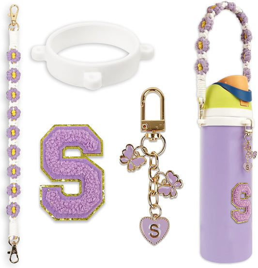 Cute Letter Charm Set Compatible with Owala Water Bottle 24 oz, 32 oz, 40 oz, Owala Kids, Owala Coffee Tumbler, Owala FreeSip – Includes Handle Strap, for Owala Accessories & Stanley Cup Accessories