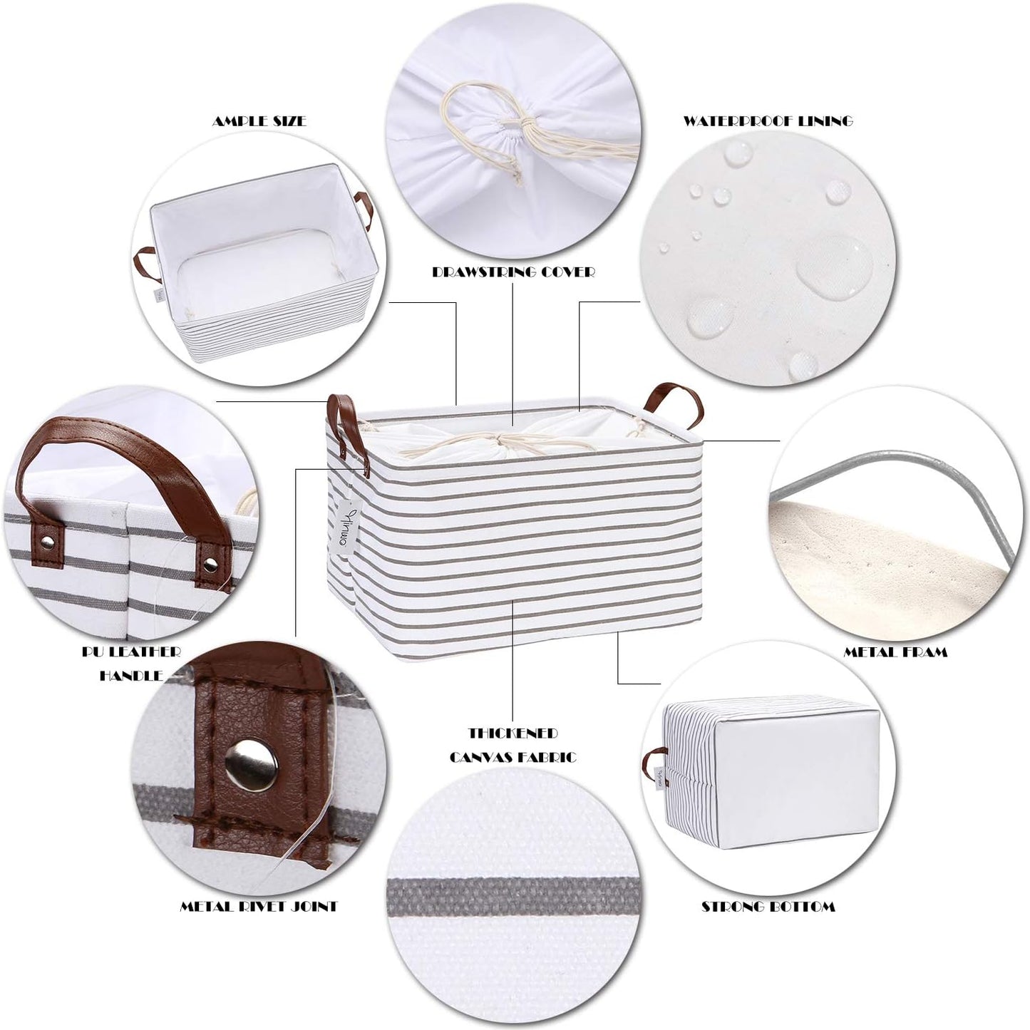 Hinwo 31L Large Storage Bins, Closet Organizers and Storage, Shelf Baskets, Foldable Clothes Storage Baskets with Handles, Containers for Clothing, Blanket, Towels, Toys, Bedding (Gray Stripe)