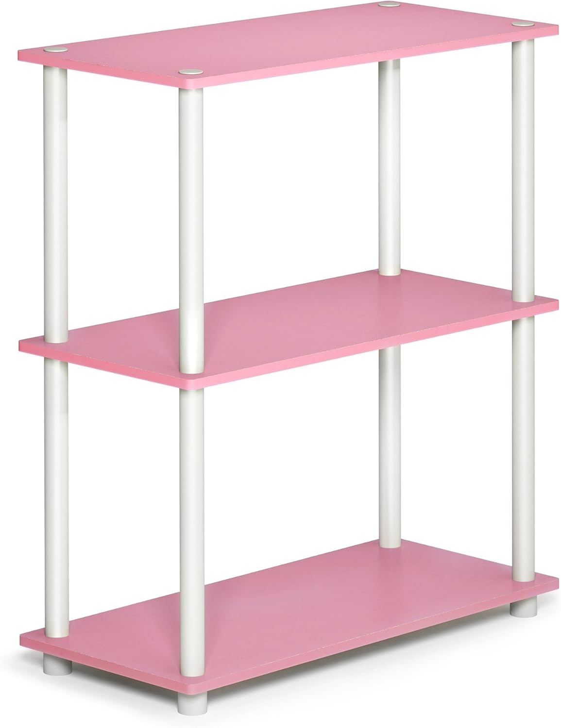Furinno TURN-N-TUBE Storage Shelves, 3-Tier Book Shelf, Corner Shelf, Toolless Open Shelves, for Organization and Storage, Living Room, Garage, Home Office, Pink