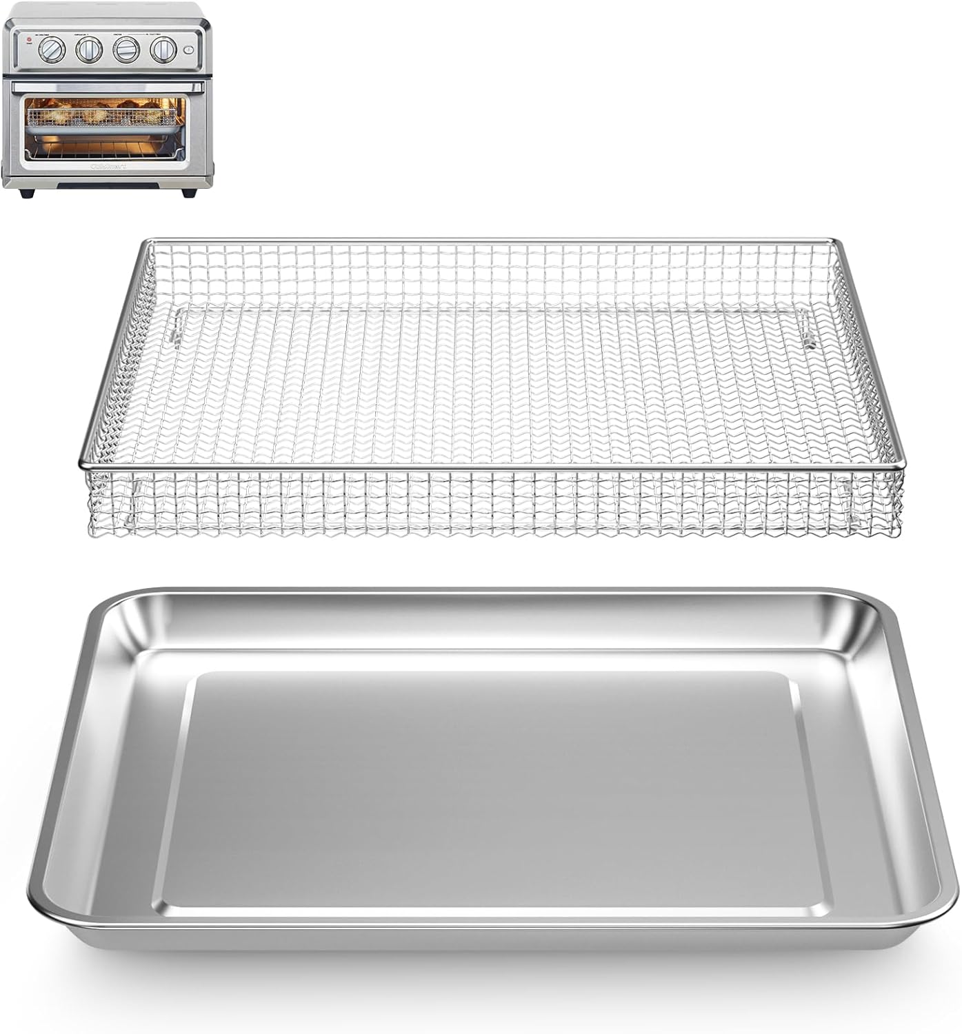 Stainless Steel Baking Tray Pan and Air Fryer Basket Compatible with Cuisinart Airfryer TOA-060 and TOA-065，for Convection Toaster Oven (with Cuisinart Airfryer TOA-060 and TOA-065)