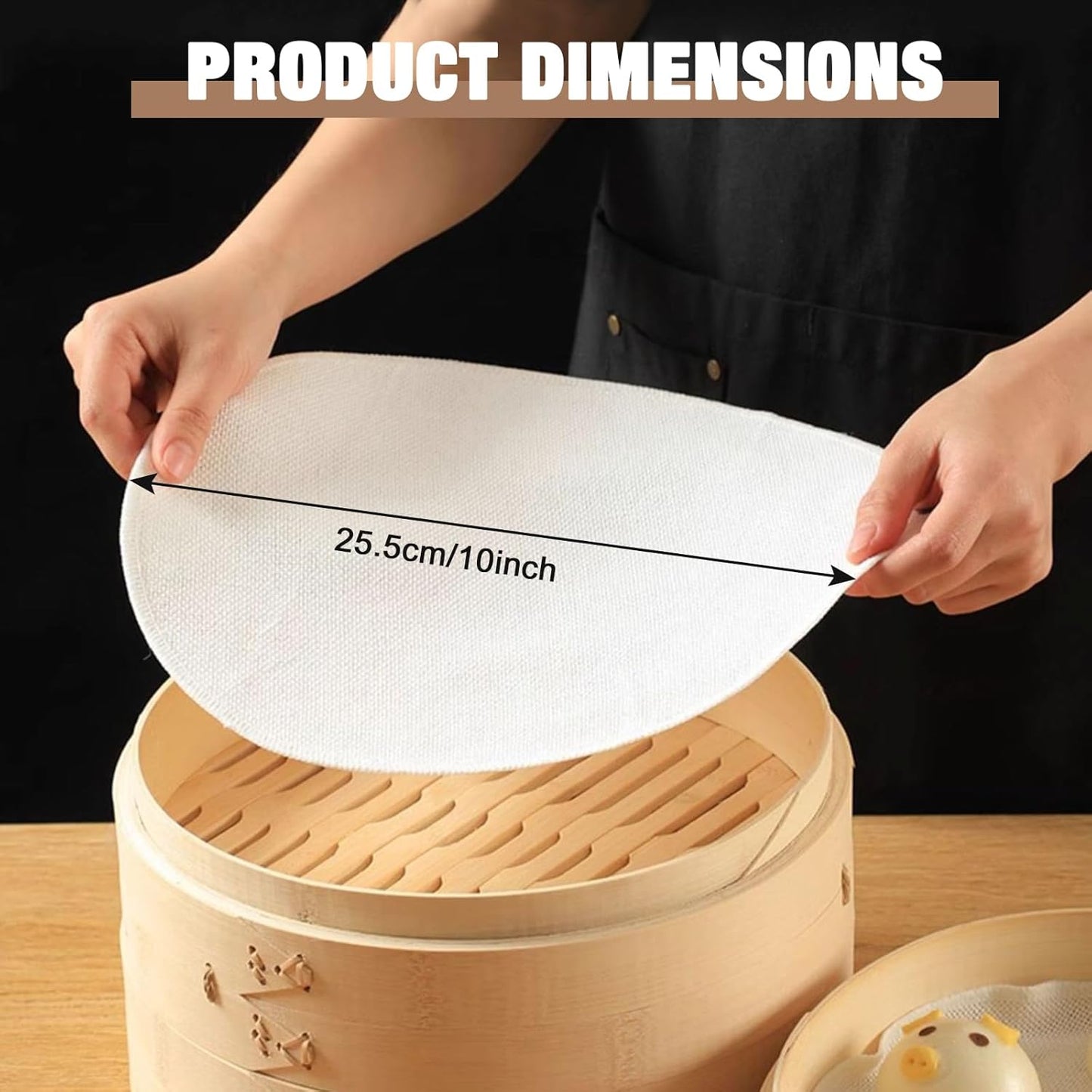 6 Pcs Linen Bamboo Steamer Liner, 10" Round Air Fryer Parchment Liners, Reusable & Non Stick for Food Vegetable Steamer, Air Fryer, Dumpling & Dim Sum