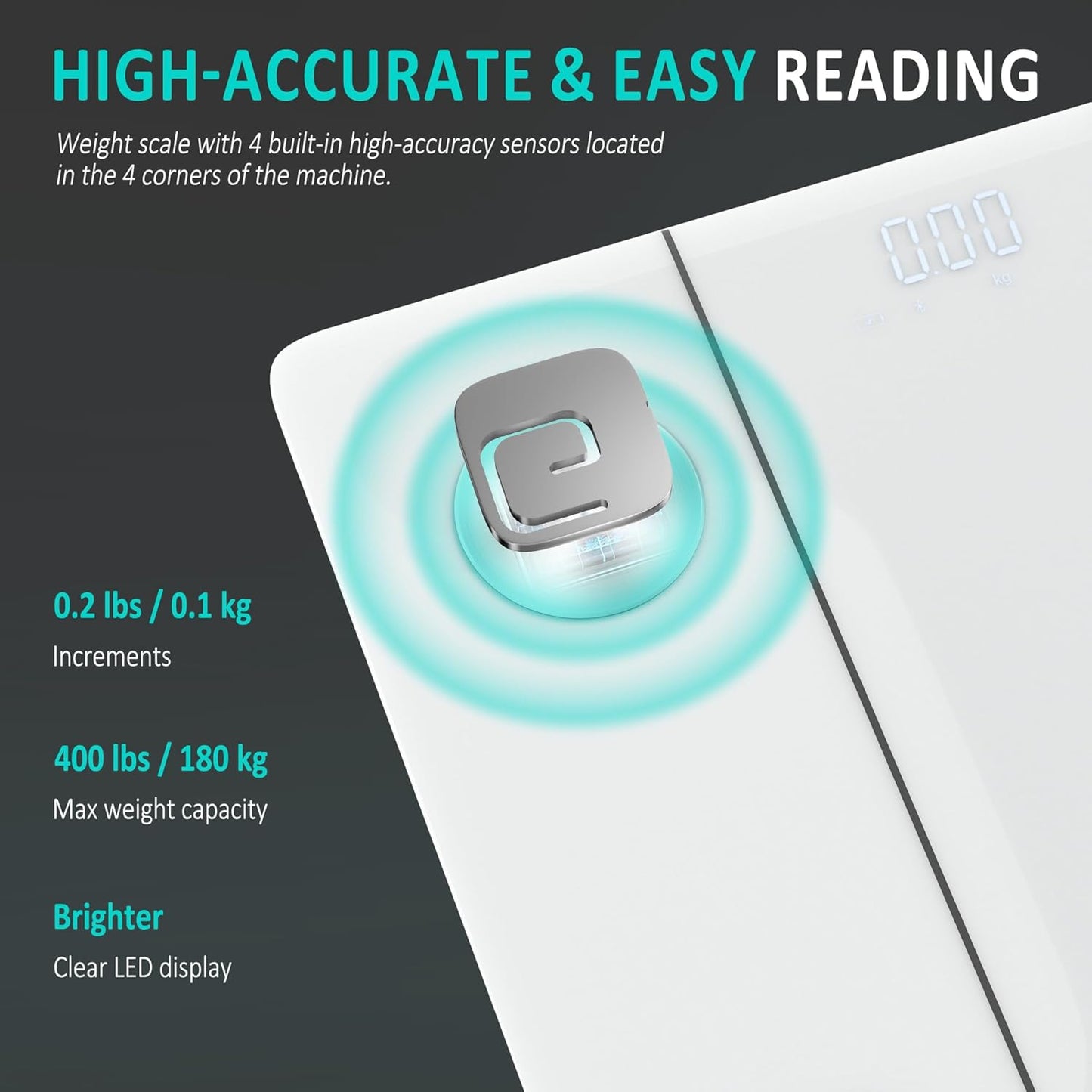 BalanceFrom Smart Scale for Body Weight Digital Bathroom Bluetooth BMI Body Fat Scale with 12 Body Composition Analyzer, Tempered Glass Weighing Scale LED Display Sync with Apps, 400lbs