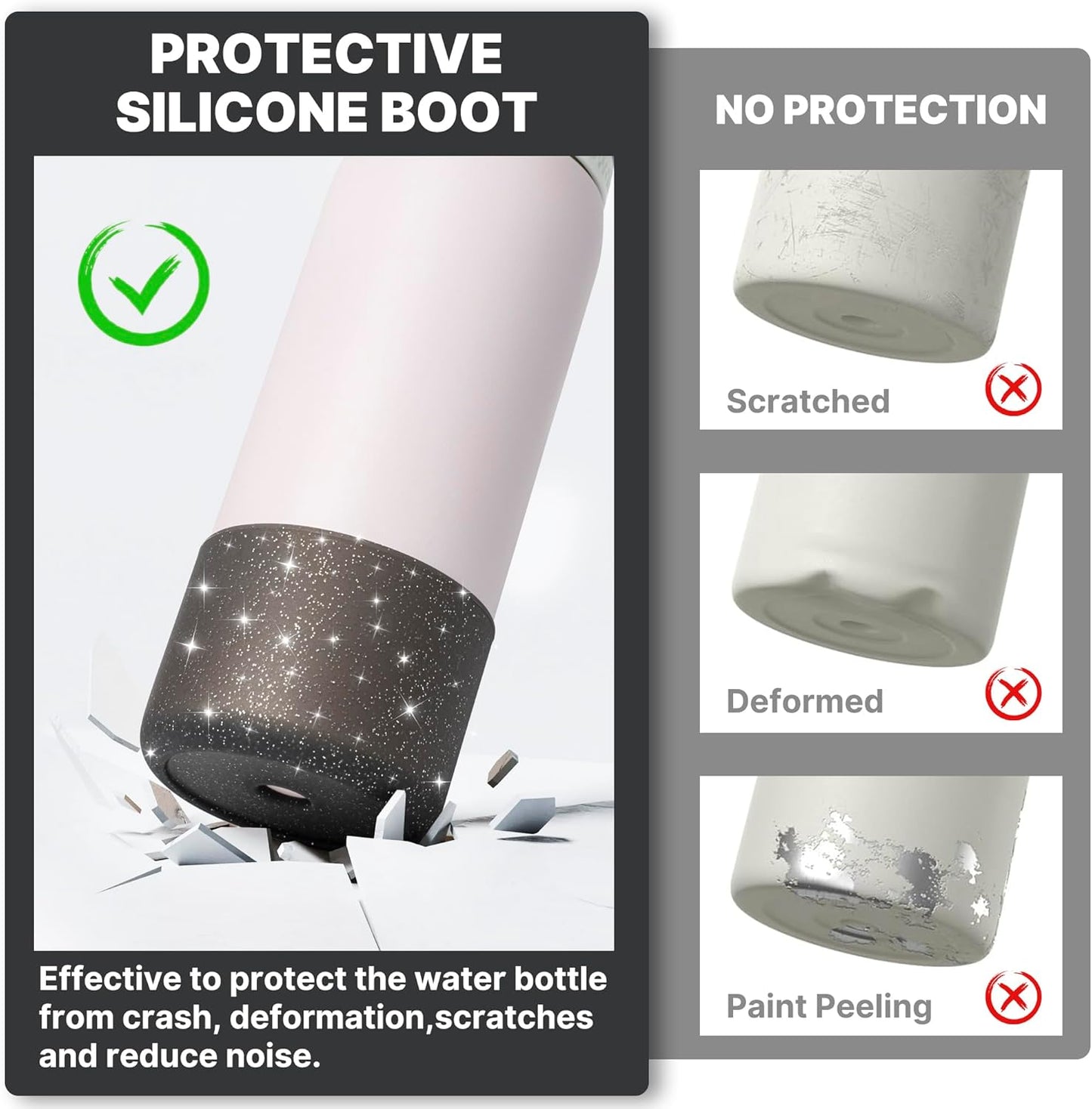 Silicone Boot for Owala 24 oz Water Bottles, Anti-Slip Protective Sleeve Bottom Protector for Owala Twist & FreeSip & Flip Stainless Steel Water Bottle (Glitter Black)