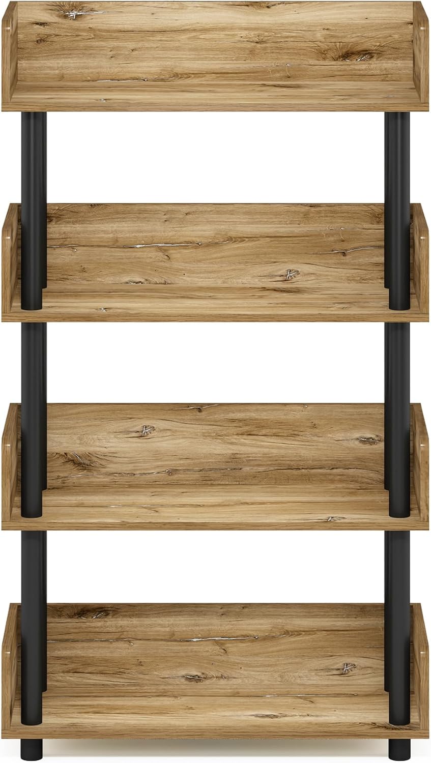 Furinno TURN-N-TUBE 4-Tier Display Shelf, Storage Shelves, Book Shelf, Open Shelves with Rounded Corner Top Edges, for Organization and Storage, Living Room, Home Office, Flagstaff Oak