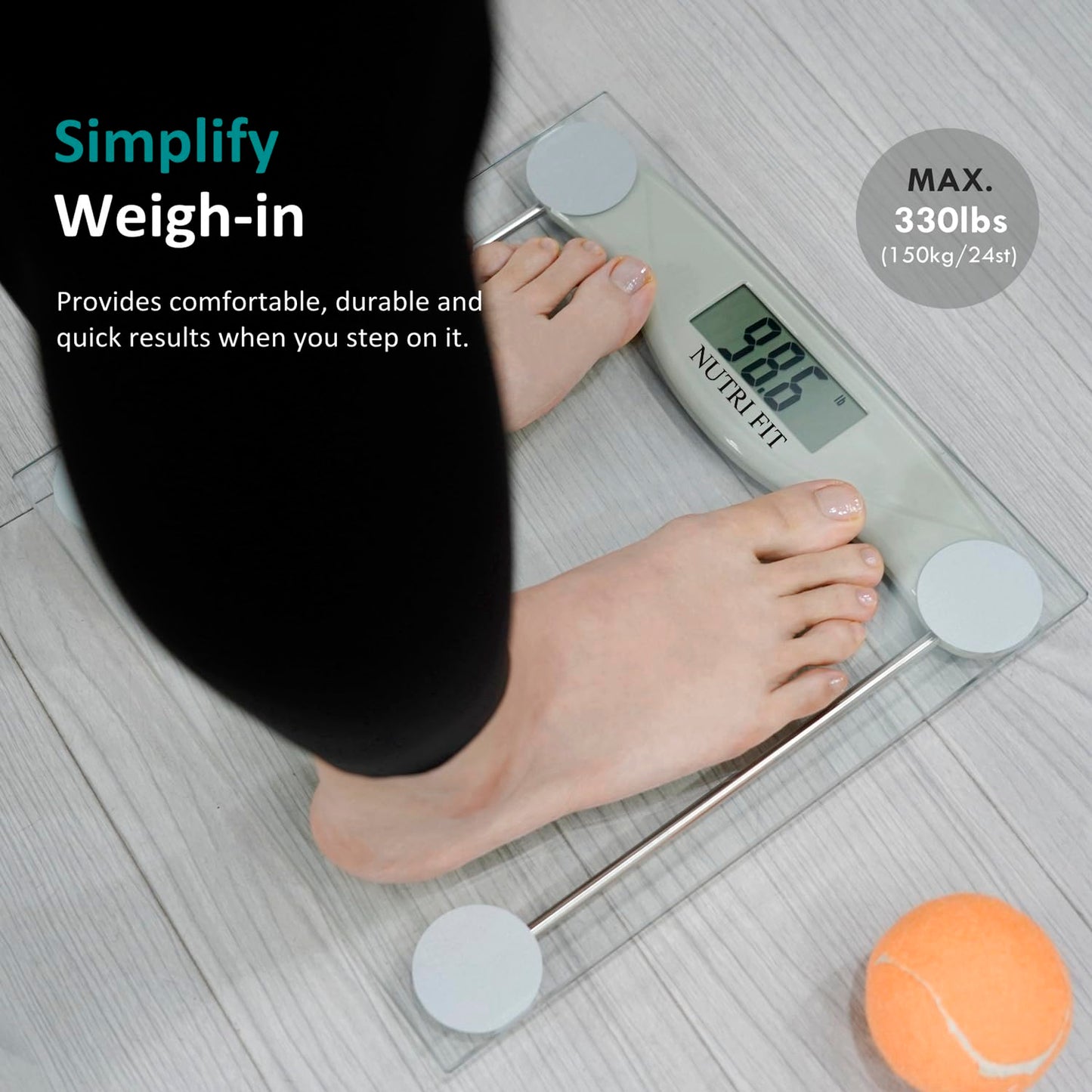 Bathroom Scale for Body Weight, NUTRI FIT Digital Weighing Scale Accurate Electric Weight Loss Watcher Scale, 330 lb Capacity, Step on Technology with AAA Batteries, Birthday Gifts