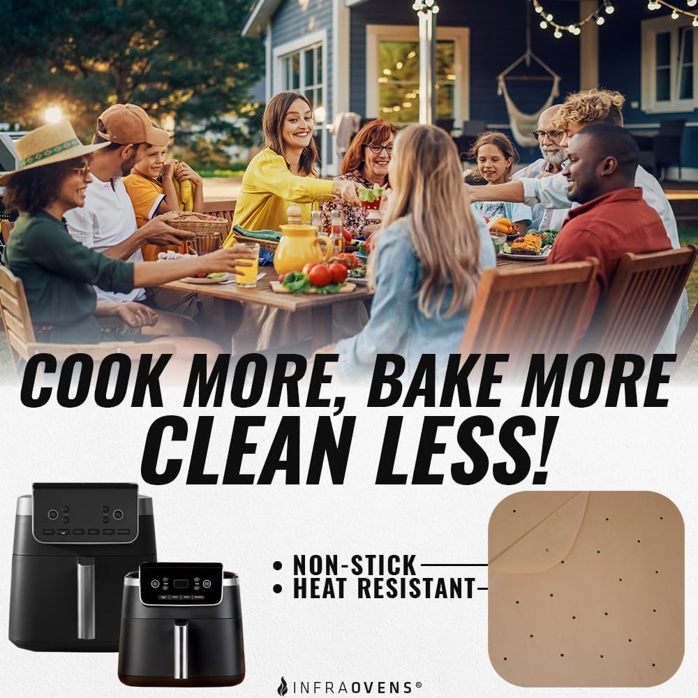 Parchment Paper Sheets for Ninja Air Fryer Pro XL 6-in-1 6.5 qt, Extra Large Square Liners for Air Fryer, Natural Unbleached Pre Cut Square Paper Liners for Airfryers, Toaster Ovens, and Oven Trays