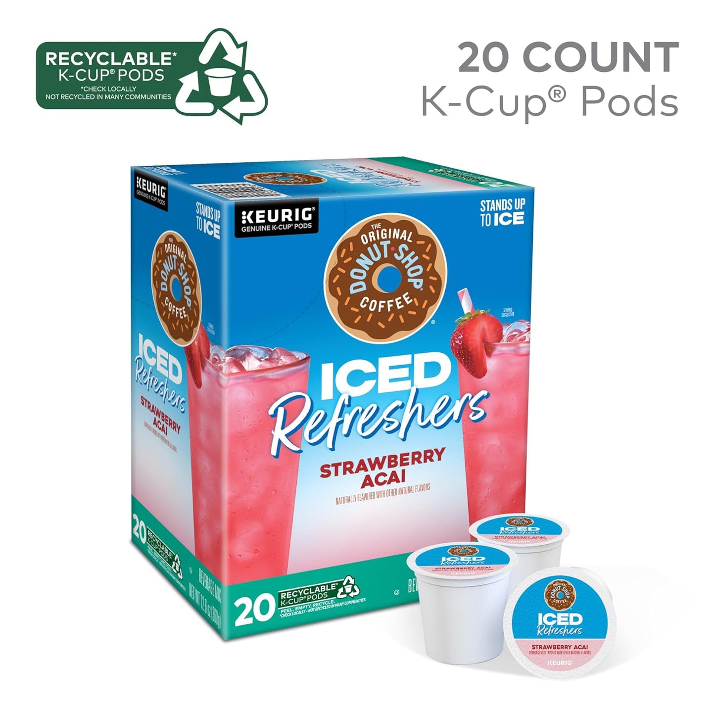 The Original Donut Shop Iced Refreshers, Strawberry Açaí Flavor, Keurig Single Serve K-Cup Pods, 20 Count