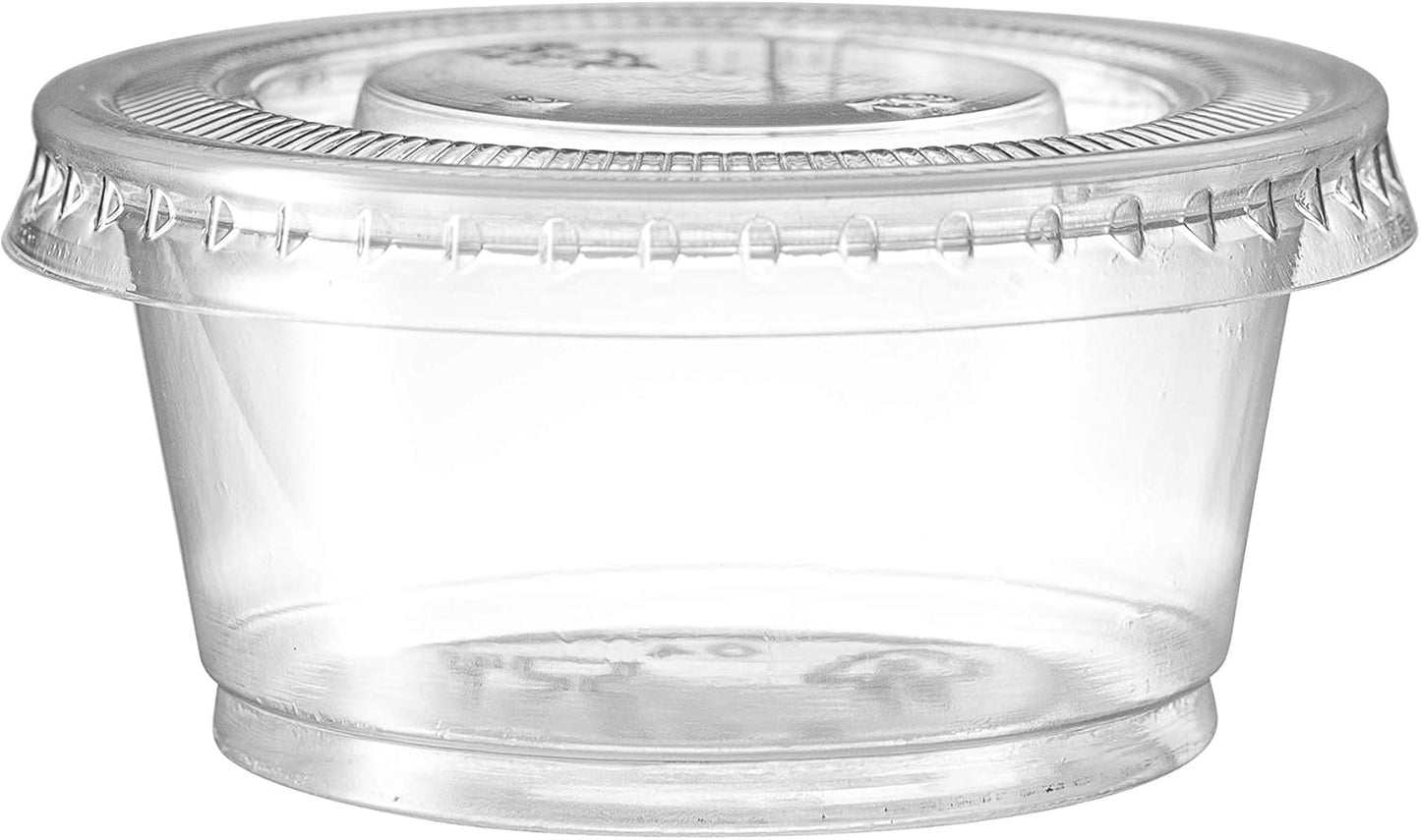 Portion Cups with Lids (2 Ounces, 200 Pack) | Disposable Plastic Cups for Meal Prep, Portion Control, Salad Dressing, Jello Shots, & Medicine | Small Plastic Condiment Container