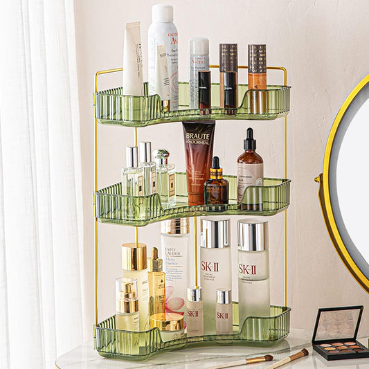 3-Tier Corner Bathroom Counter Organizer – Classic Storage Shelf for Makeup, Perfume & Toiletries, Space-Saving Countertop Tray Fits Bathroom, Dresser, Kitchen (Sage Green)