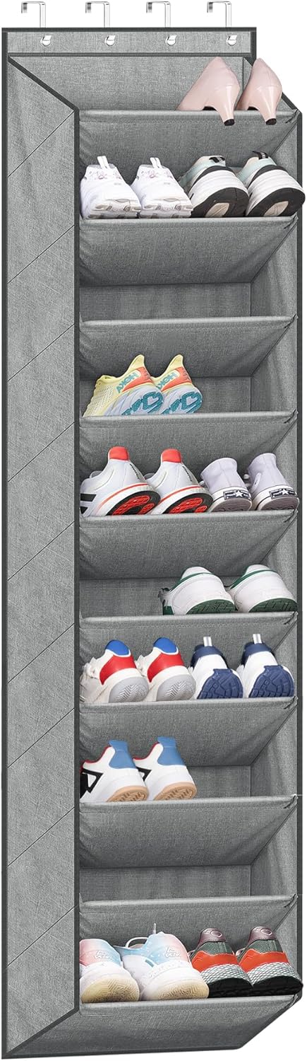 SLEEPING LAMB Over The Door Shoe Organizer for Closet with Large Deep Pockets, Narrow Shoe Rack for Door Hanging Boots Storage, Grey