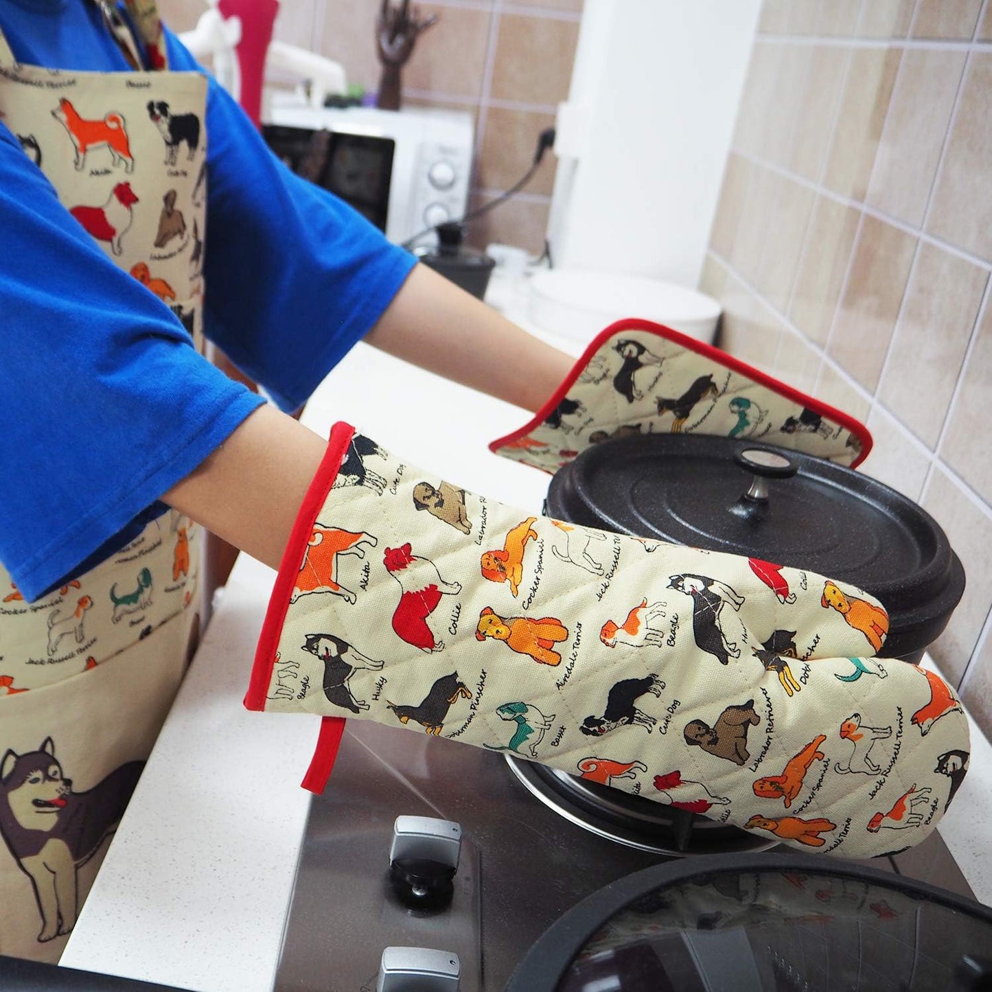 Pot Holders Set of 2 Heat Resistant 480℉ Kitchen 100% Cotton Comfortable Lining Printing Dog Flower Women Men Home Cooking Baking Microwave BBQ Gift(Dog)