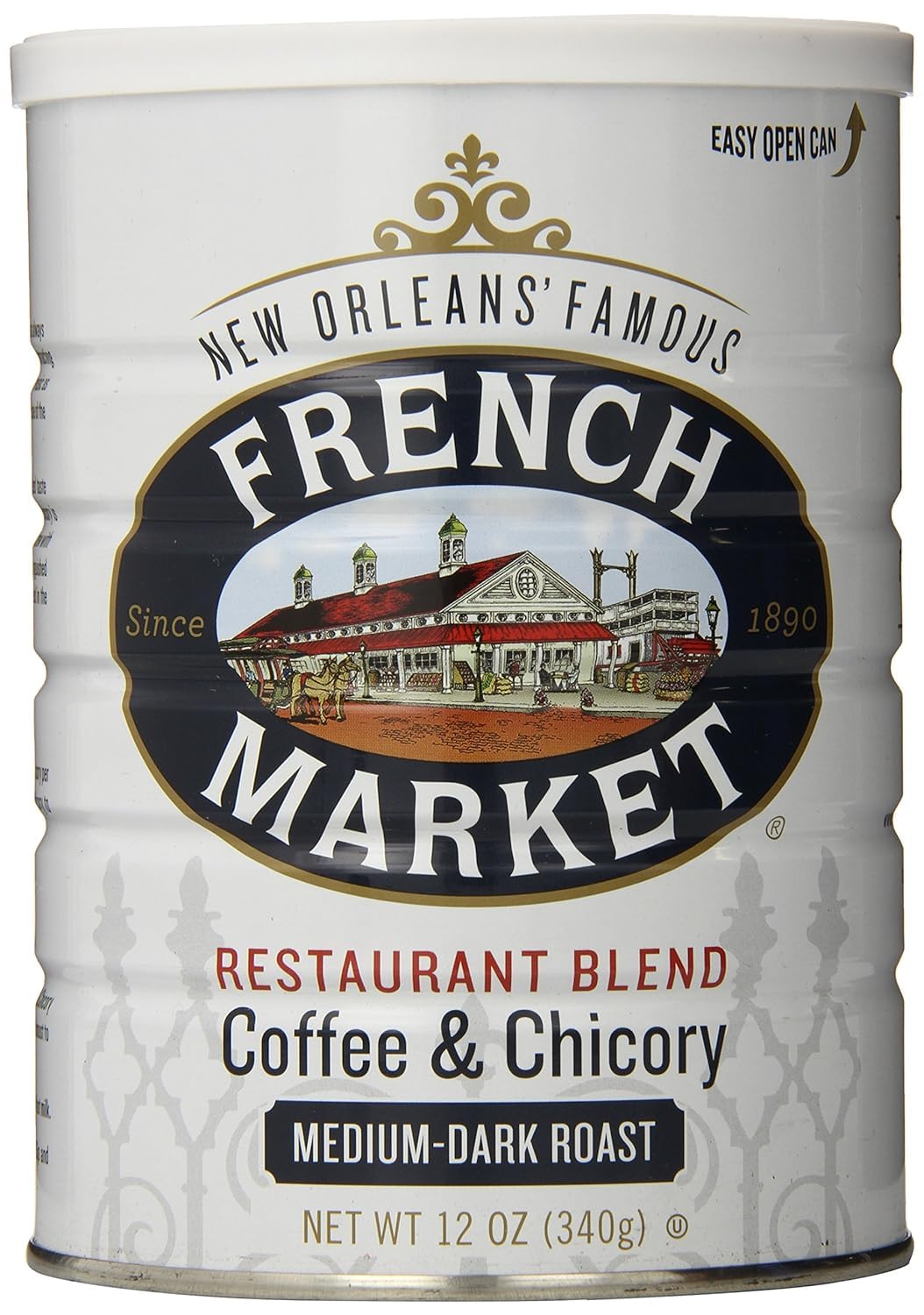 French Market Coffee & Chicory Restaurant Blend Medium-Dark Roast Ground Coffee, 12oz Can (Pack of 12)