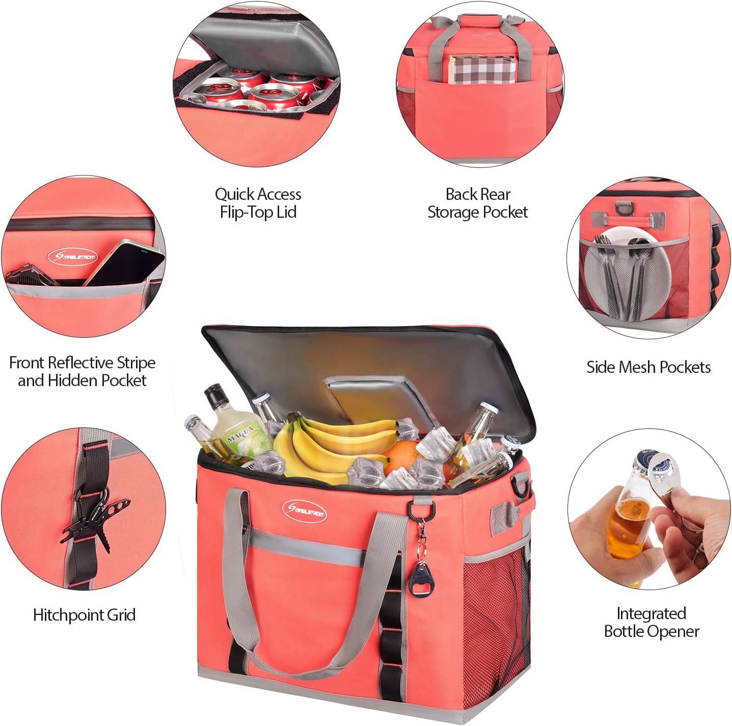 Maelstrom Collapsible Soft Cooler Bag, 24/30/60/75 Cans Beach Cooler, Ice Chest, Leakproof & Portable for Beach, Camping, Road Trips & Grocery Shopping