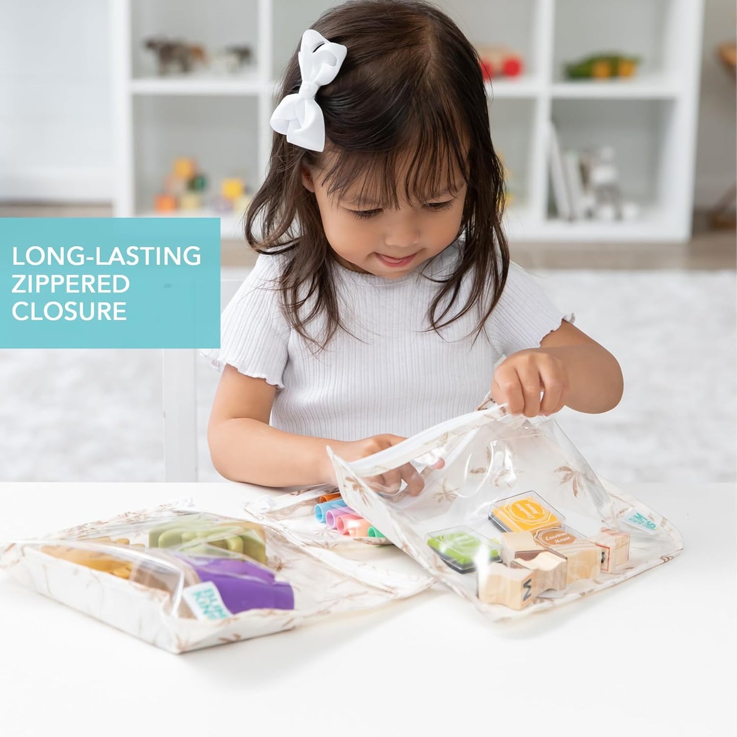 Bumkins Travel Bag, Toiletry, TSA Approved Pouch, Zip Bag, Quart Size Airline Compliant, Clear-Sided, Baby, Diaper Bag Organization, Makeup, Accessories, Packing, Set of 3 Sizes, Palm Trees