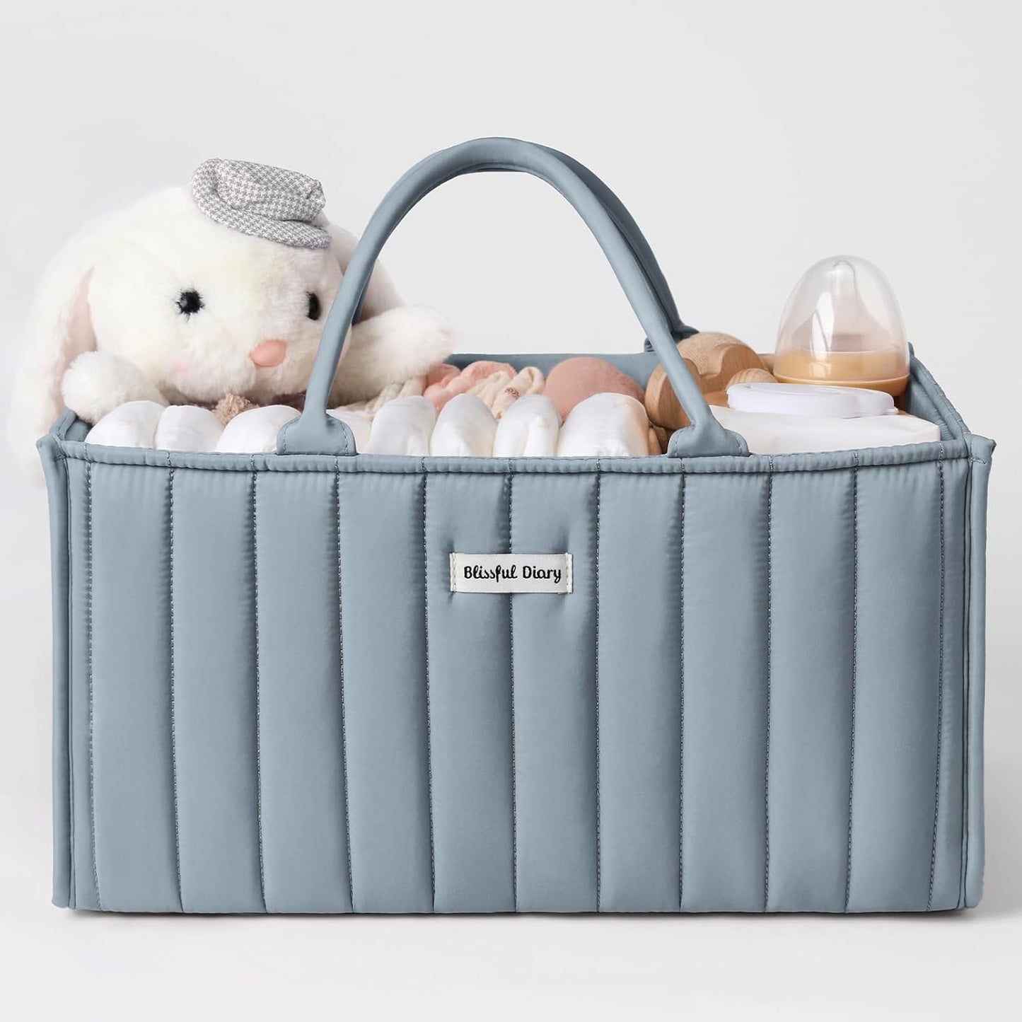 Blissful Diary Baby Diaper Caddy Organizer, Stylish Storage Basket for Newborn Essentials and Diaper Station, Gift for Baby Shower and Registry Must-Have, Dusty Blue