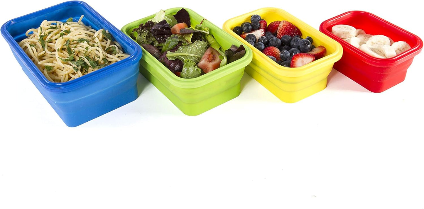 Kitchen Home Thin Bins Collapsible Containers – Set of 4 Rectangle Silicone Food Storage Containers – BPA Free, Microwave, Dishwasher and Freezer Safe