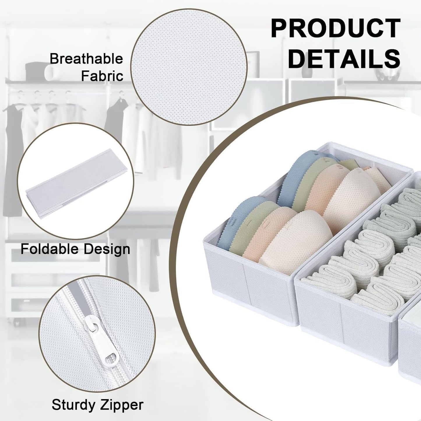 DIMJ Drawer Organizers - Set of 8 Fabric Closet Organizers and Storage, Drawer Dividers for Baby Clothes, Socks, Belt, Tie (Pink)