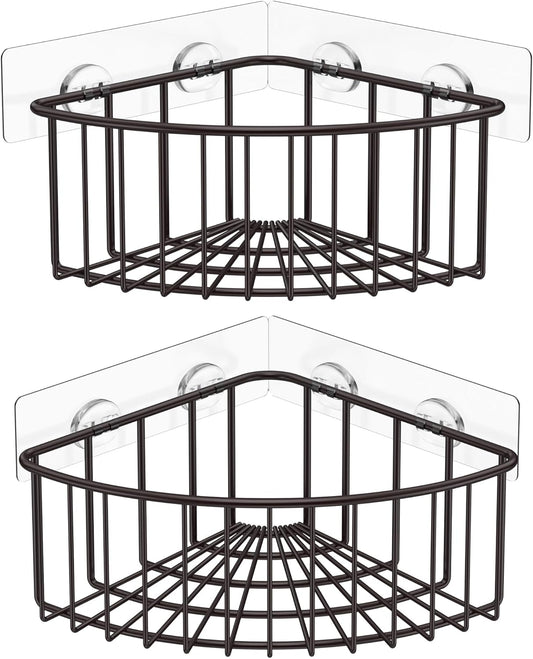 SMARTAKE 2-Pack Corner Shower Caddy Deep Basket Design, SUS304 Stainless Steel, Wall Mounted Bathroom Shelf with Adhesive, Storage Organizer for Toilet, Dorm and Kitchen (Bronze)