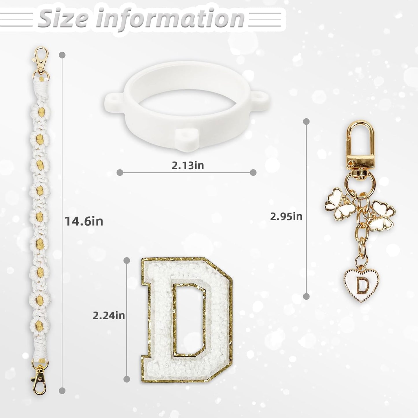 Cute Letter Charm Set Compatible with Owala Water Bottle 24 oz, 32 oz, 40 oz, Owala Kids, Owala Coffee Tumbler, Owala FreeSip – Includes Handle Strap, for Owala Accessories & Stanley Cup Accessories