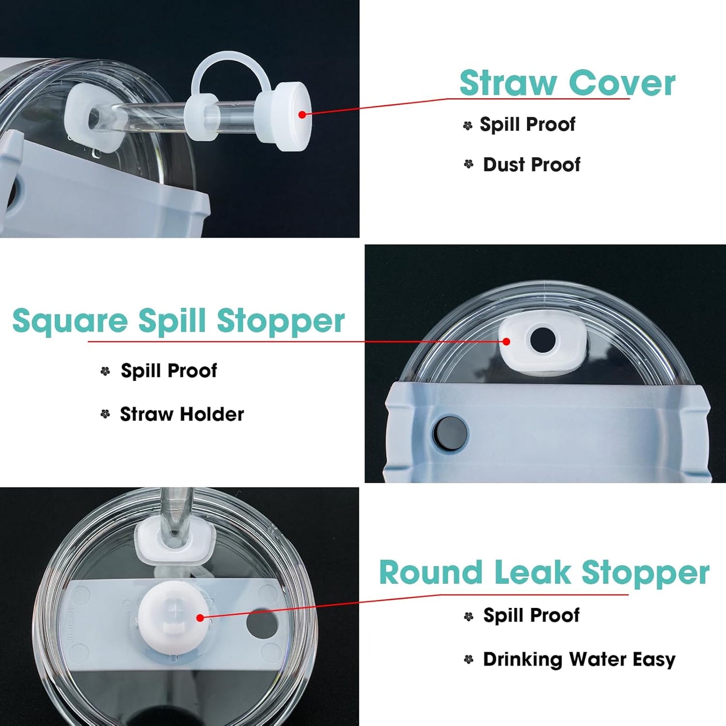 Silicone Spill Proof Stopper Set and Protective Boot for Stanley H1.0 40oz 30oz Tumbler, Leak Proof Straws Topper, Cover Cap and Anti Slip Bottle Bottom Boot Sleeve for Stanley Mug Cup