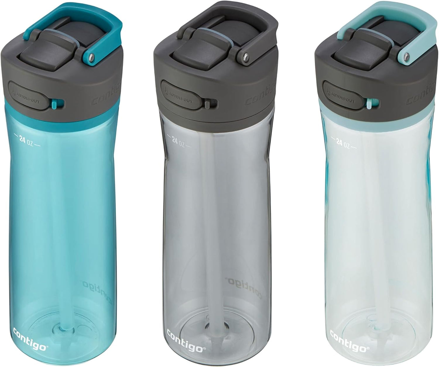 Contigo Ashland 2.0 Water Bottle with AUTOSPOUT Lid | Tritan Water Bottle 24oz. 3 Pack Juniper & Sake & Bubble Tea