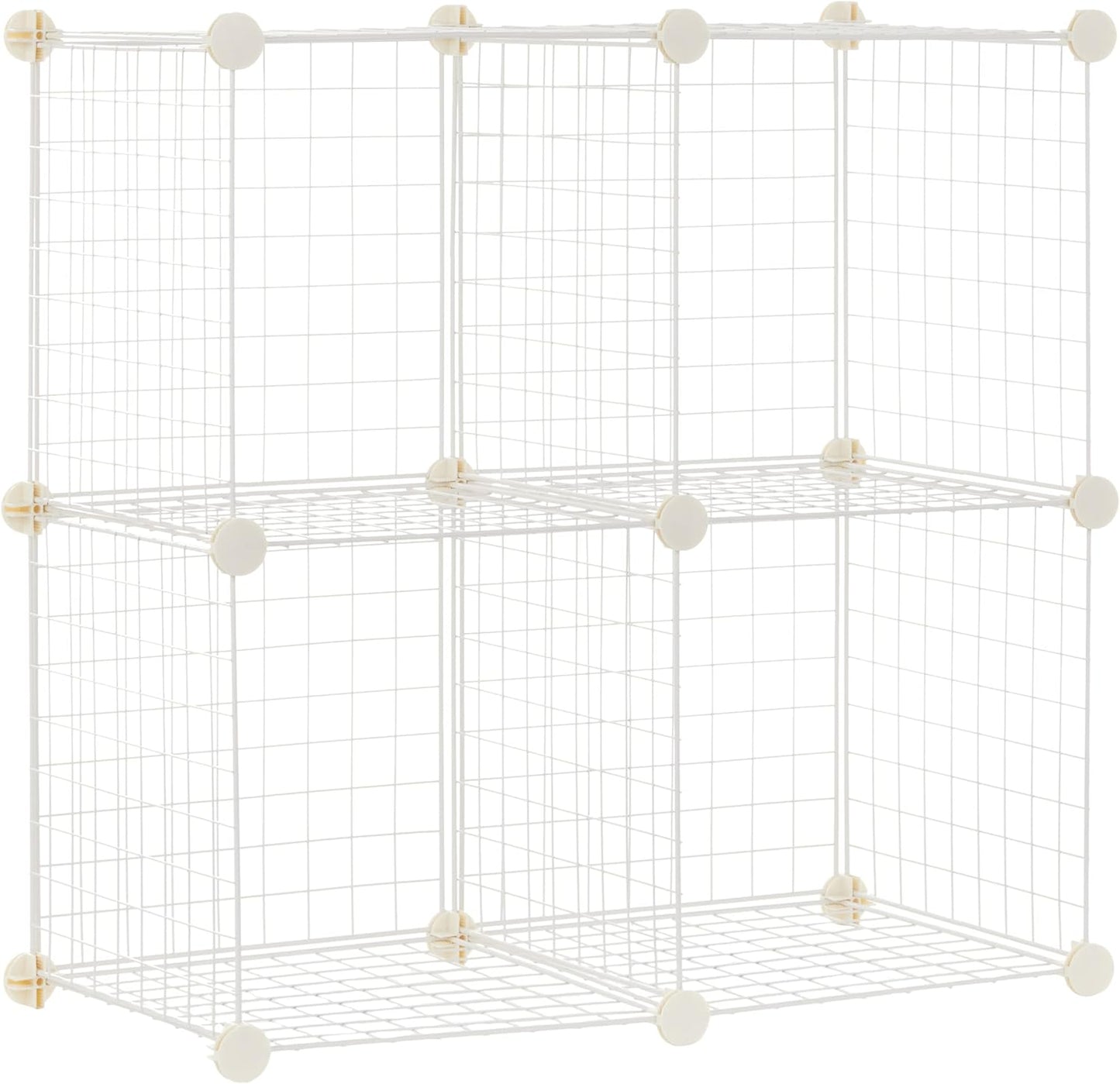Amazon Basics 4 Cube Storage Organizer - Wire Grid Closet and Storage Shelves, Stackable, White 14"x14"x14"