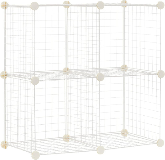Amazon Basics 4 Cube Storage Organizer - Wire Grid Closet and Storage Shelves, Stackable, White 14"x14"x14"