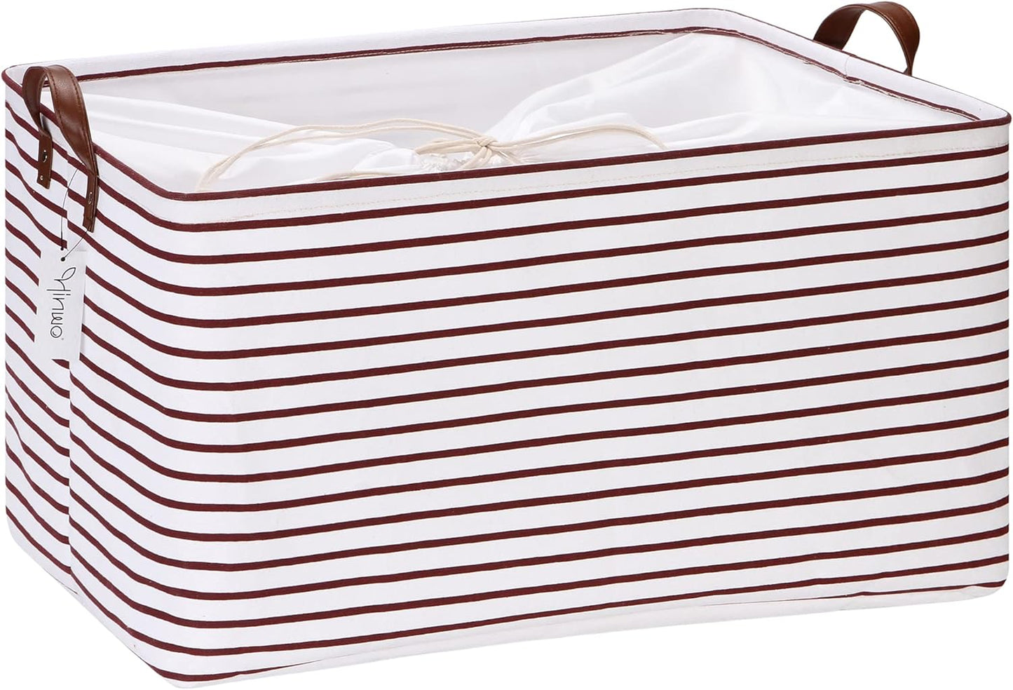 Hinwo 70L Extra Large Storage Bins, Closet Organizers and Storage, Foldable Clothes Storage Baskets with Handles, Containers for Clothing, Blanket, Comforters, Toys, Bedding (Burgundy Stripe)