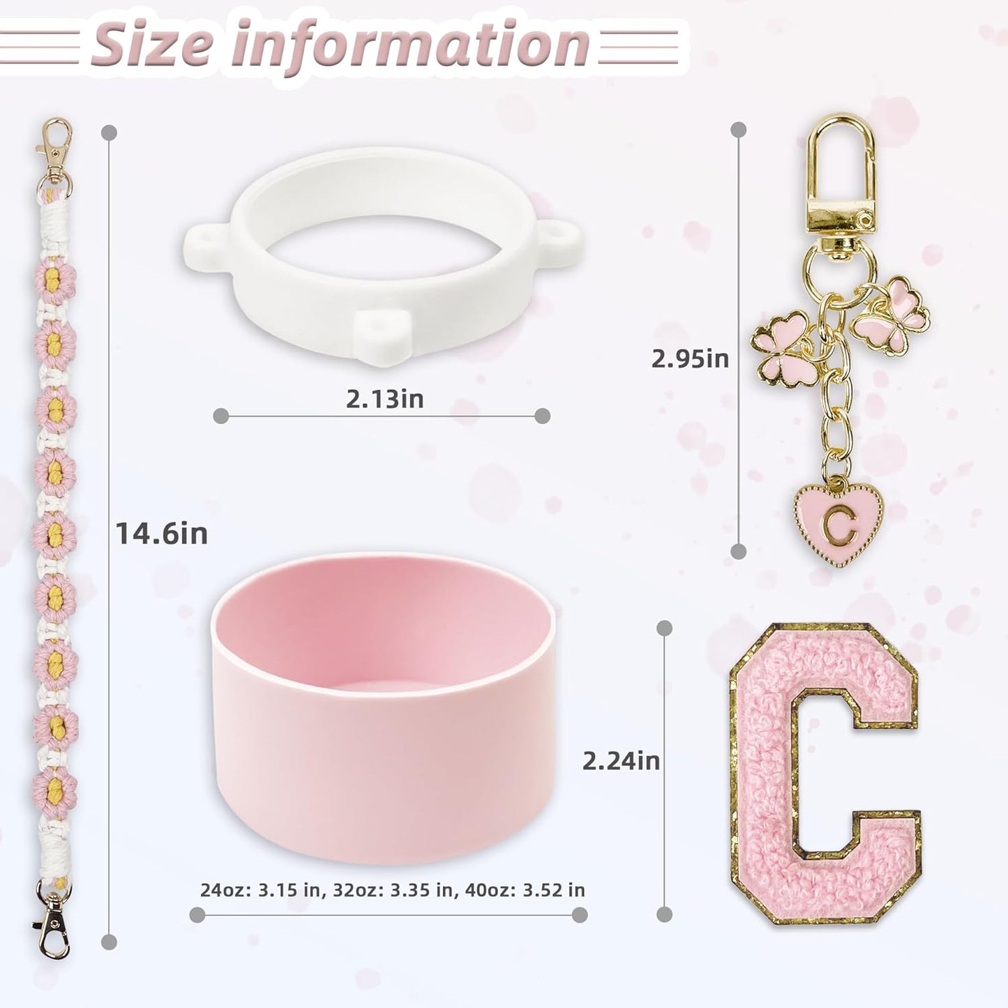 SITKOL Silicone Boot Cute Monogram Set Compatible with Owala Water Bottle 24 oz, 32 oz, 40 oz - Perfect Letter Owala Accessories for Owala Tumbler, Owala Free Sip, Pink Owala, Black Owala