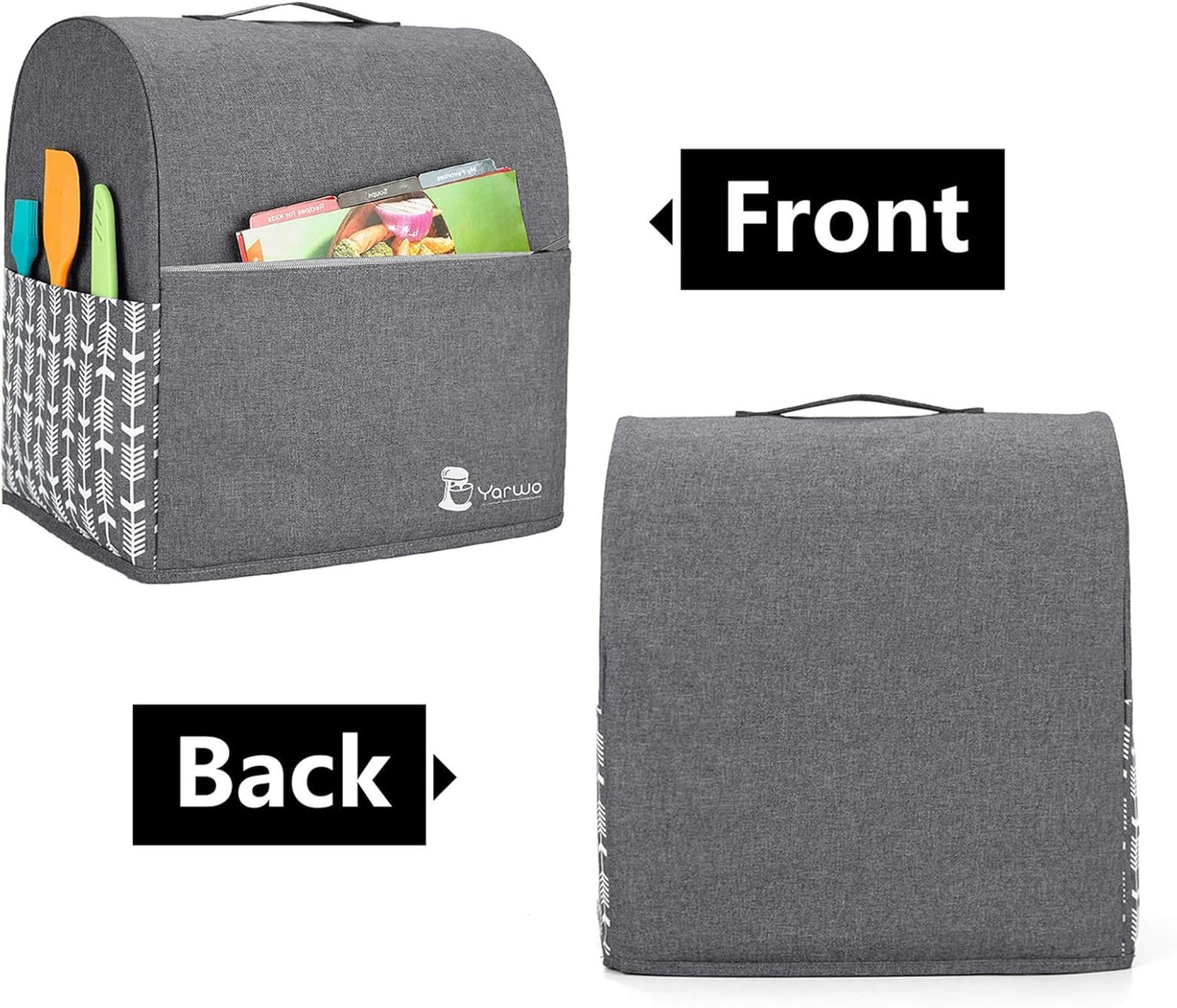 Yarwo Stand Mixer Cover Compatible with 6-8 Quart KitchenAid Mixer, Protective Dust Cover with Top Handle and Pockets for Accessories, Gray with Arrow