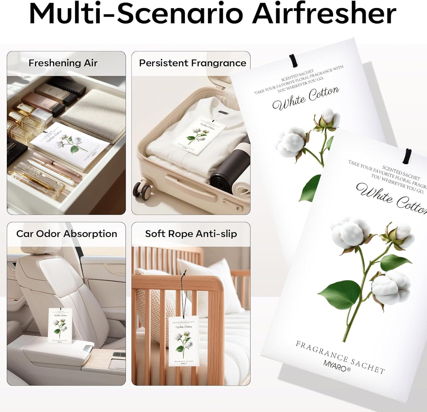 MYARO 12 Packs Scent Sachets for Closet Clothes Storage - White Cotton Fragrance Long Lasting Home Air Freshener Odor Deodorizer