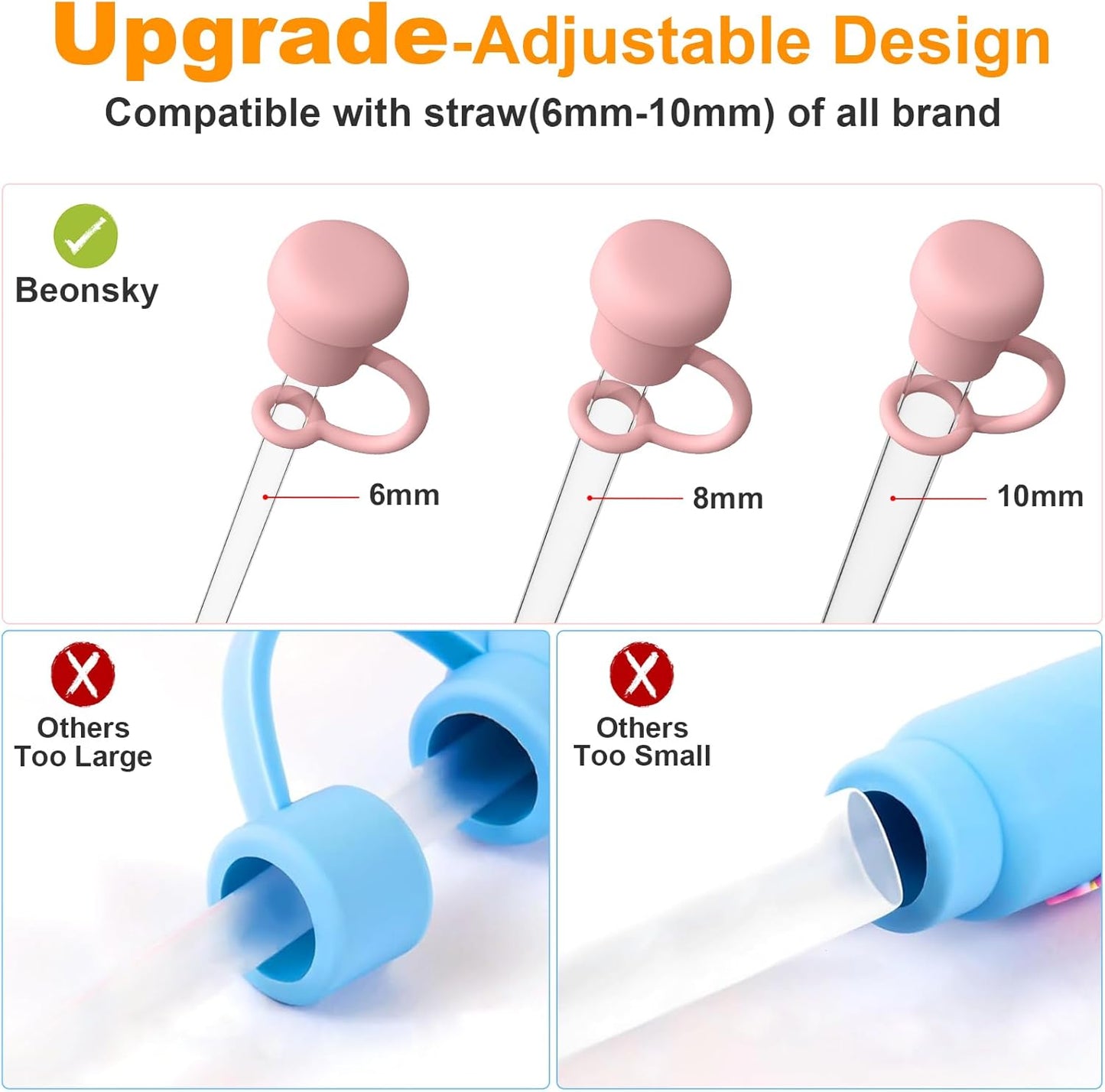 Adjustable Straw Cover for Stanley, Simple Modern, Owala, Yeti, Hydro Flask, Reduce, Hydrapeak, Meoky, MaxBase, Beast, Marrs, Suitable for All Brand of 6mm-10mm Diameter Straw, Dishwasher safe