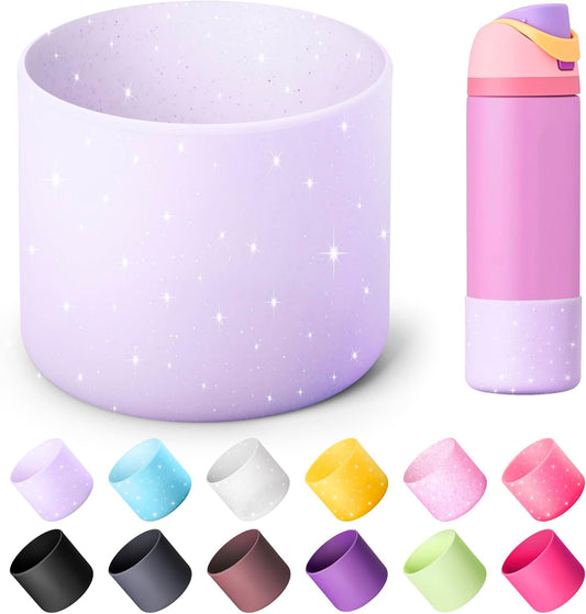 Silicone Water Bottle Boot for Owala 24 oz 32 oz 40 oz, Anti-Slip Protective Sleeve for Owala Twist & FreeSip & Flip Stainless Steel Water Bottle, Boot Bottom Base(Glitter Purple)
