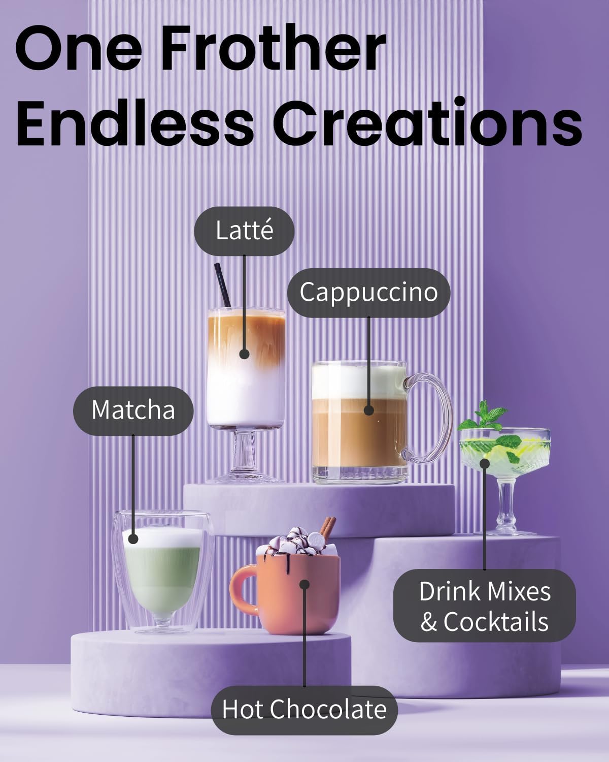 Elementi Electric Milk Frother Handheld - Create Creamy Coffee, Delicious Matcha and Perfect Drinks - Compact Whisk & Mixer with Stand - Light Blue