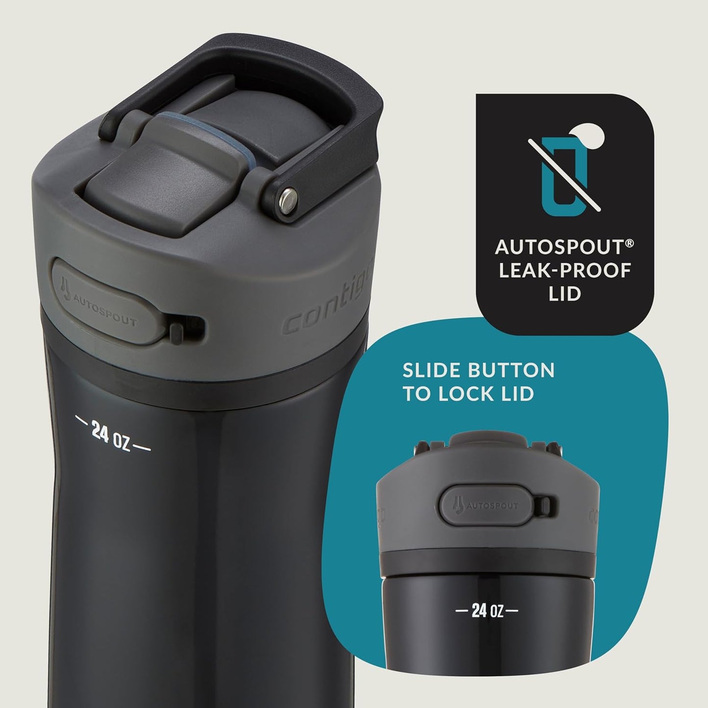 Contigo Ashland Water Bottle, 24oz, AUTOSPOUT Lid | Licorice | Pack of 4