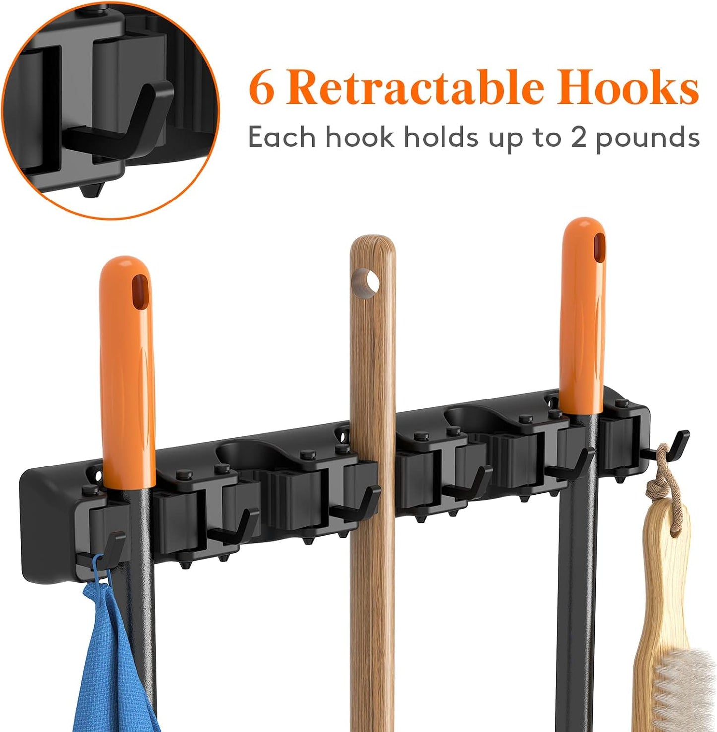 Lifewit Mop and Broom Holder Wall Mount, Anti-Slip Broom Hanger for Kitchen Organization, Heavy Duty Cleaning Supplies Organizer, Easy Install Tool Organizer for Closet, Garage, 2 Pack, Black