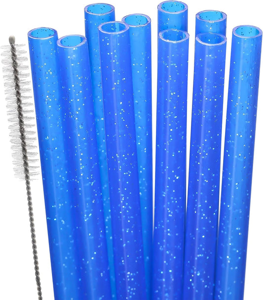 Dakoufish Replacement Glitter Straws for Stanley|Owala|Simple Modern 40oz 30oz Tumbler,10 Pack 12 Inch Reusable Dark-blue Straws With Cleaning Brush For Stanley Hydro Jug Cup,Dishwasher Safe