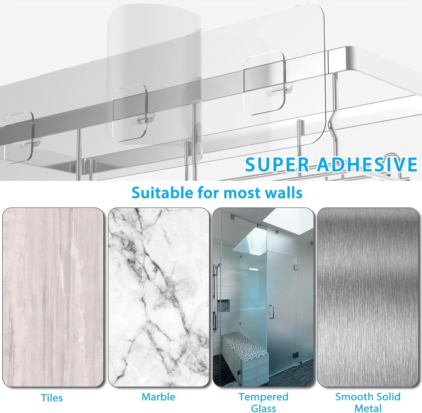 Moforoco 3-Pack Shower Caddy Basket Shelf with Soap Holder, No Drilling Traceless Adhesive Shower Wall Shelves, Rustproof Silver Bathroom Shower Storage Organizer