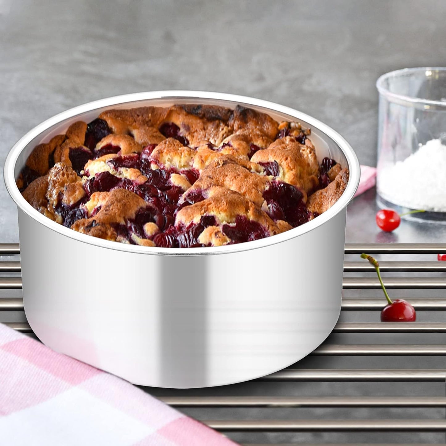 TeamFar 6 Inch Cake Pan, 6” x 3” Deep Round Cake Pan Tier Baking Pans Set Stainless Steel, For Baking Steaming Serving, Healthy & Toxic Free, Deep & Straight Size, Oven & Dishwasher Safe - Set of 4