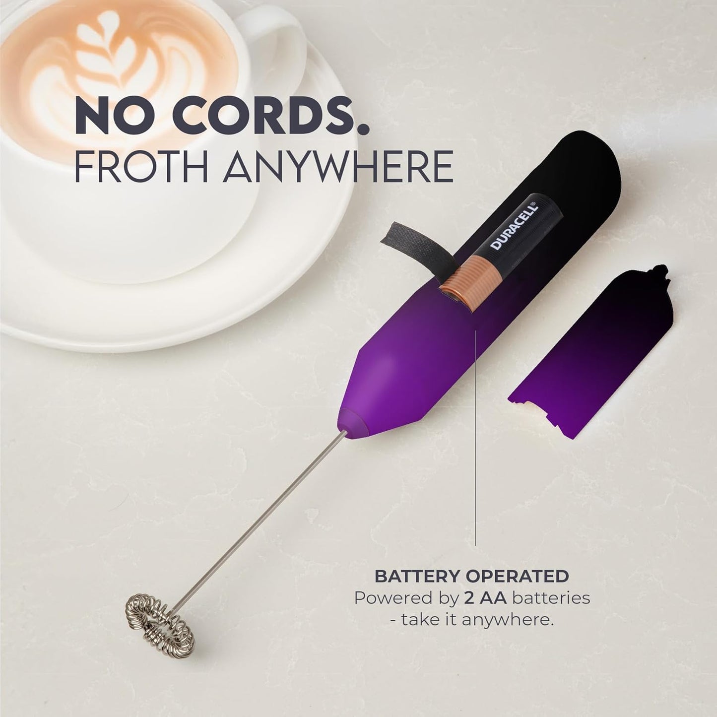 Zulay Kitchen Milk Frother Handheld with 2 Duracell AA Batteries – Electric Drink Mixer for Coffee, Lattes, Cappuccinos, Matcha & Hot Chocolate – Portable Foam Maker & Coffee Bar Accessory