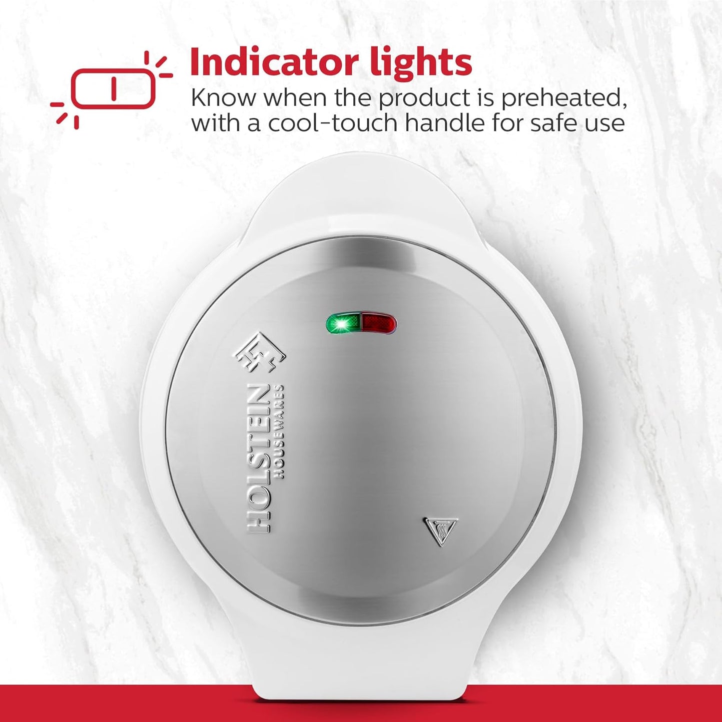 Holstein Housewares Stainless Steel 2 Section Omelet & Frittata Maker, Non Stick Coating, Easy To Clean, Indicator Lights, Compact Storage, Prepare Versatile Recipes in Minutes. 2 Portions, White